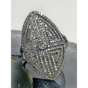 Vintage Oriental 925 Sterling Silver & Diamond Statement Ring 2.5 CTTW Size 9.25